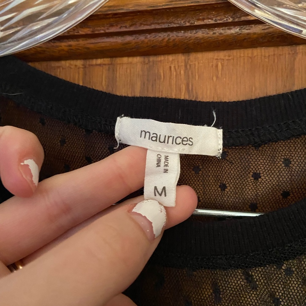Maurices | Mesh Polka Dot Bell Sleeve with Floral Embroidery | M - Picture 3 of 3